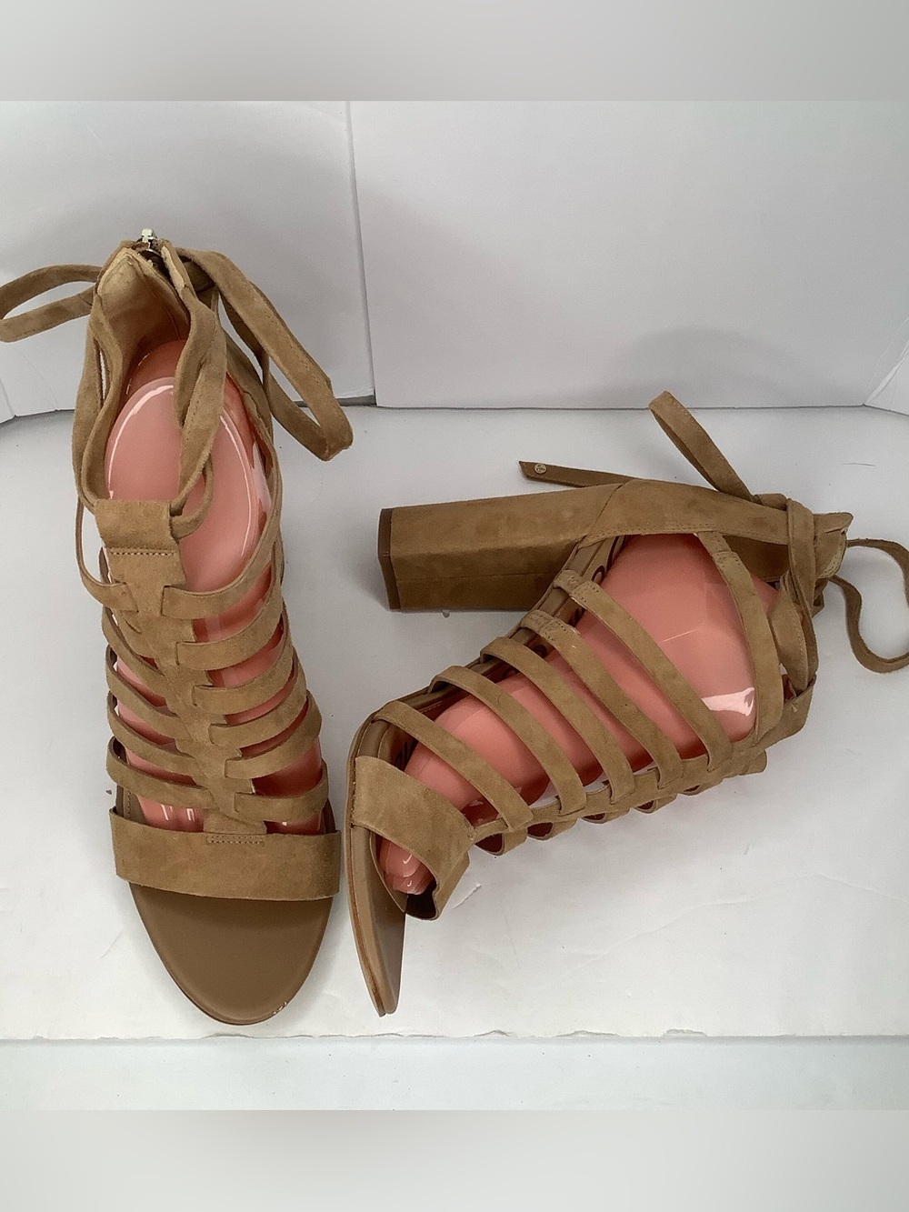 New Sam Edelman Yarina Camel Suede Block Heel Women Sandals Sz 11M Boho Resort